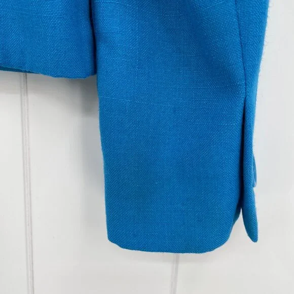 Vintage 80s 90s Bright Teal Blue Boxy Double Breasted Blazer Peabody House M - Picture 12 of 15
